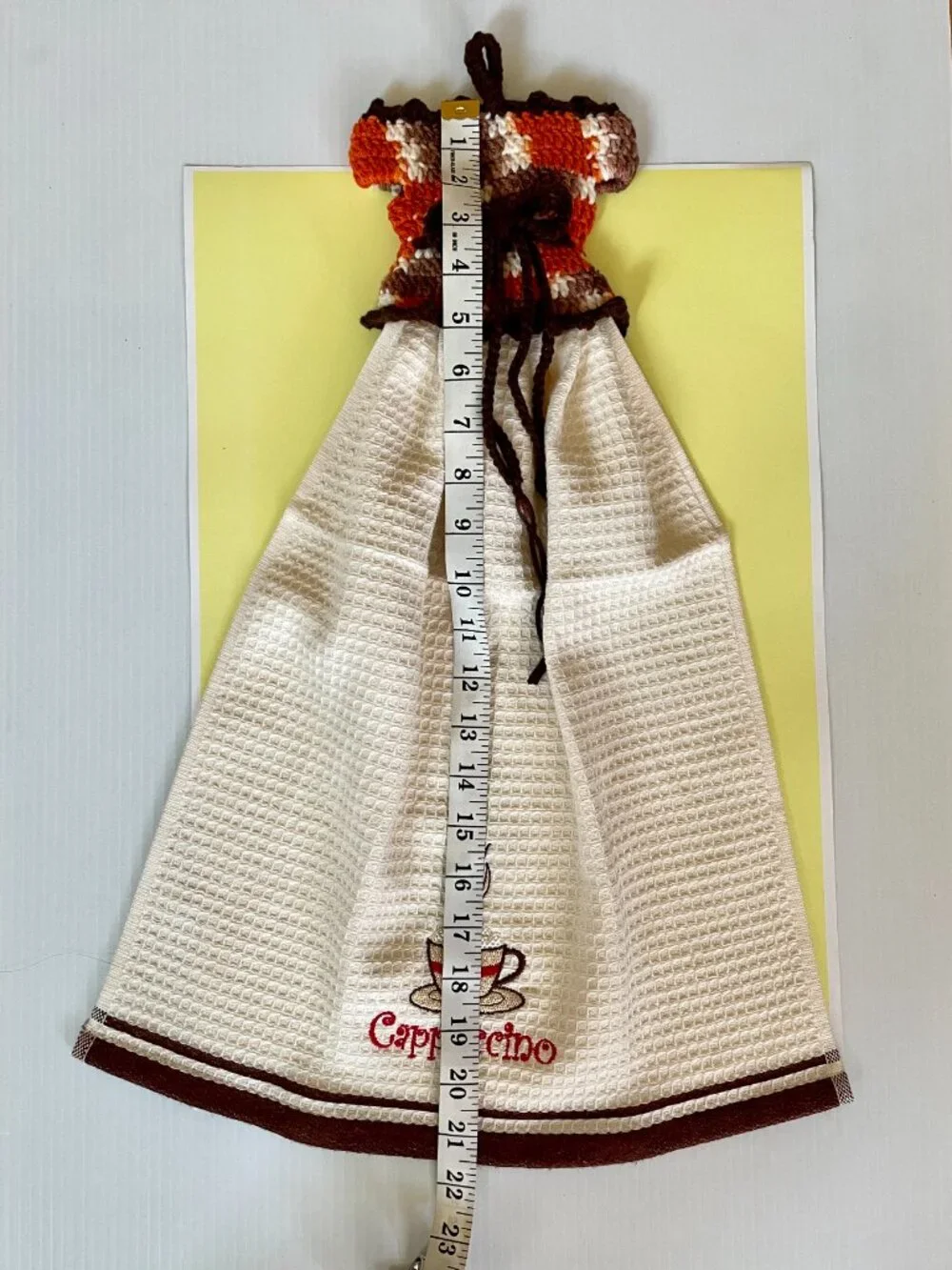 Crochet dress towel, Handmade gift for Farmhouse, Cappuccino Dish towel